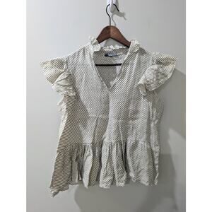 Piazza Del Tempio Striped Ruffle Linen Top